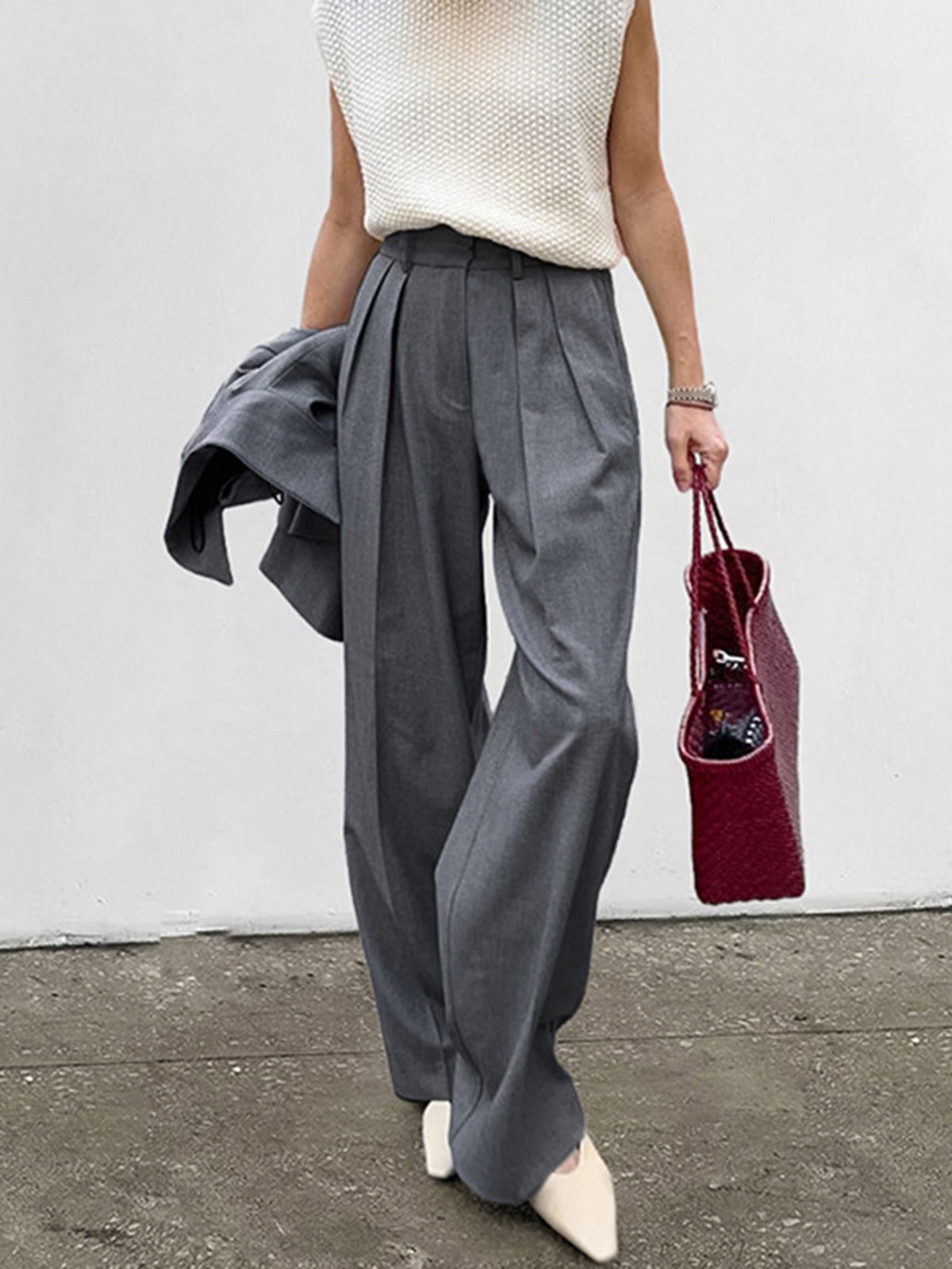 High-Waist Pleated Thin Pants