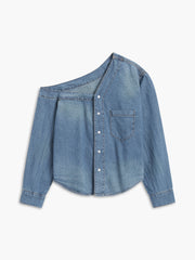 Asymmetrical Collar Denim Crop Shirt