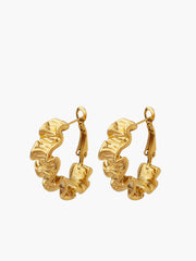 Pleated Wave Textured Hoop Earrings