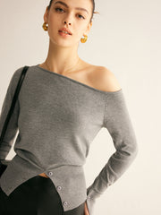 Wool-Blend Asymmetrical Slit Top