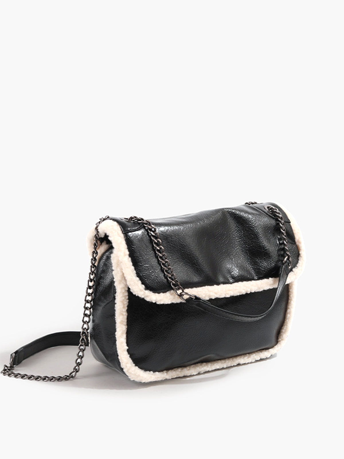 Flap Textured Fleece Shoulder Bag