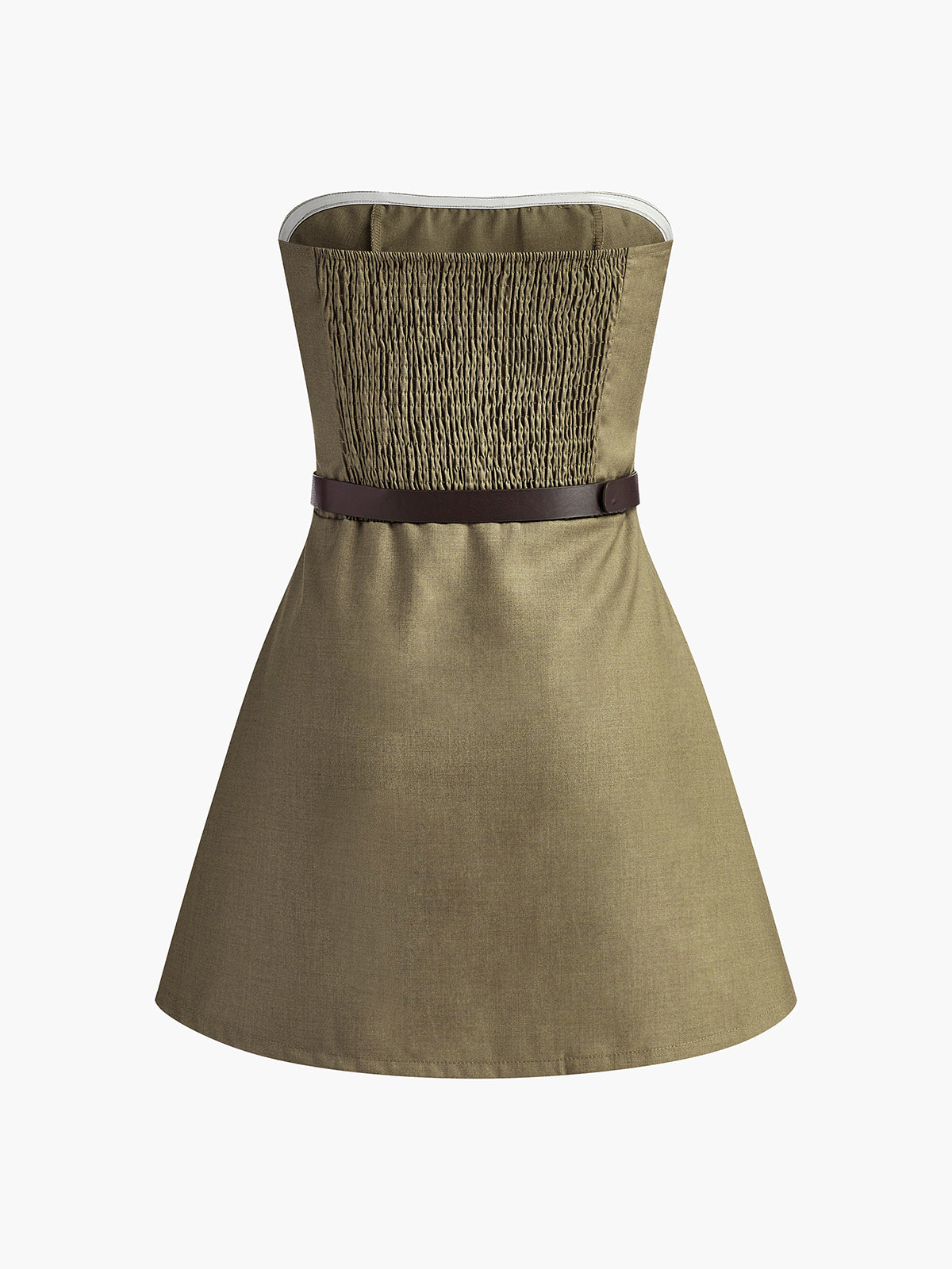 Shirred Pleated Tube Dress With Belt