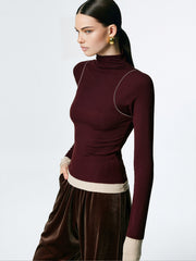 Mock Neck Contrast Binding Jersey Top