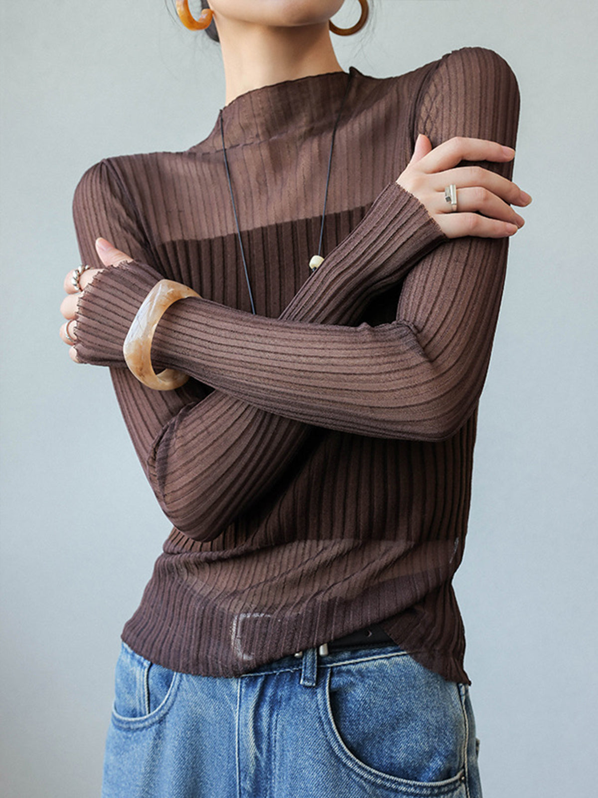 Sheer Panel Slim Sweater