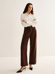 Corduroy Wide-Leg Pants Without Belt