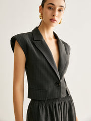 V-Neck Pinstripe Button Vest