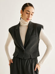 V-Neck Pinstripe Button Vest