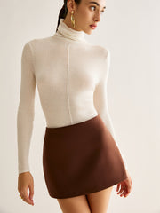 Wool-Blend Turtleneck Piping Sweater
