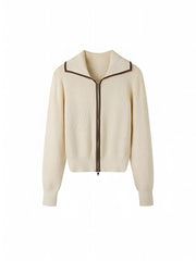 Elegant Contrast Trim Zipper Cardigan