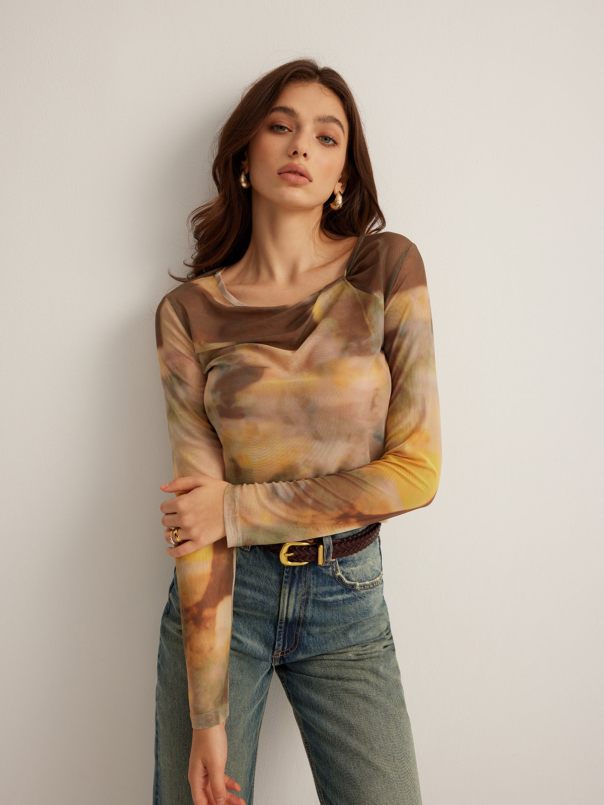 Tye Dye Printed Mesh Blouse