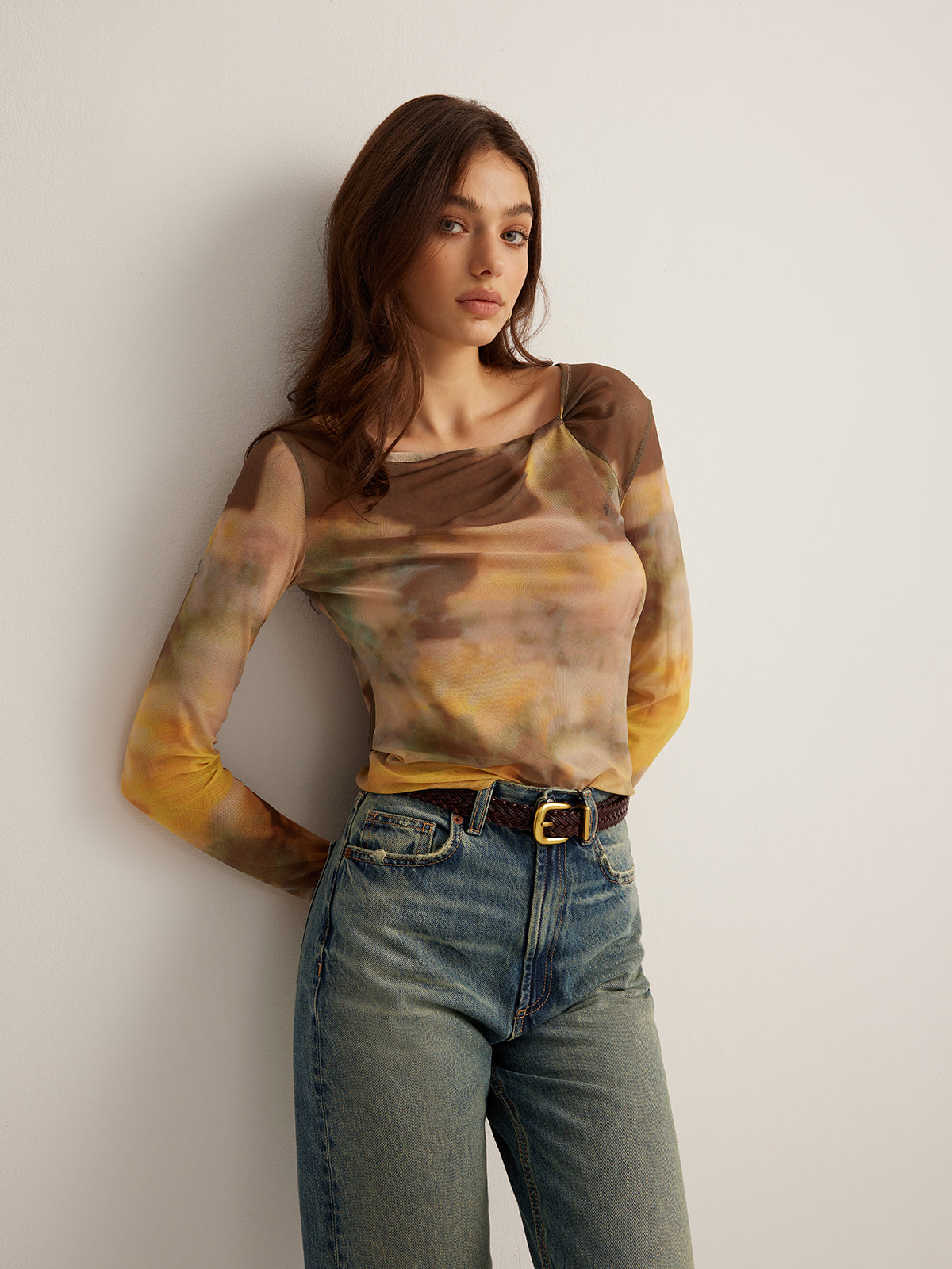 Tye Dye Printed Mesh Blouse