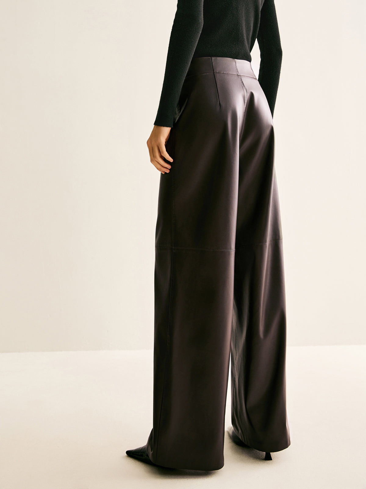 Faux Leather Mid Waist Pants