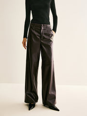 Faux Leather Mid Waist Pants