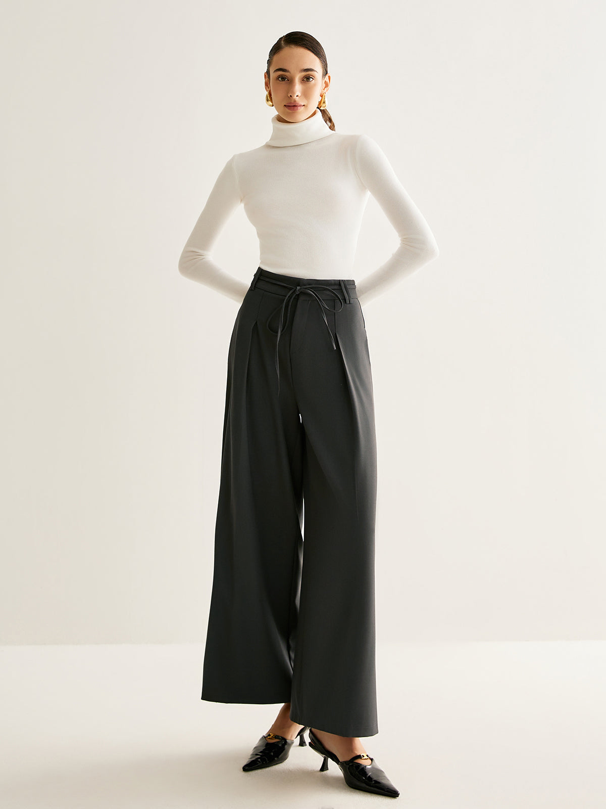 Rope Belt Wide-Leg Pants