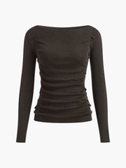 Side Pleated Slim Knit Top