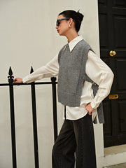 Versatile Side Buckle Belt Sweater Vest