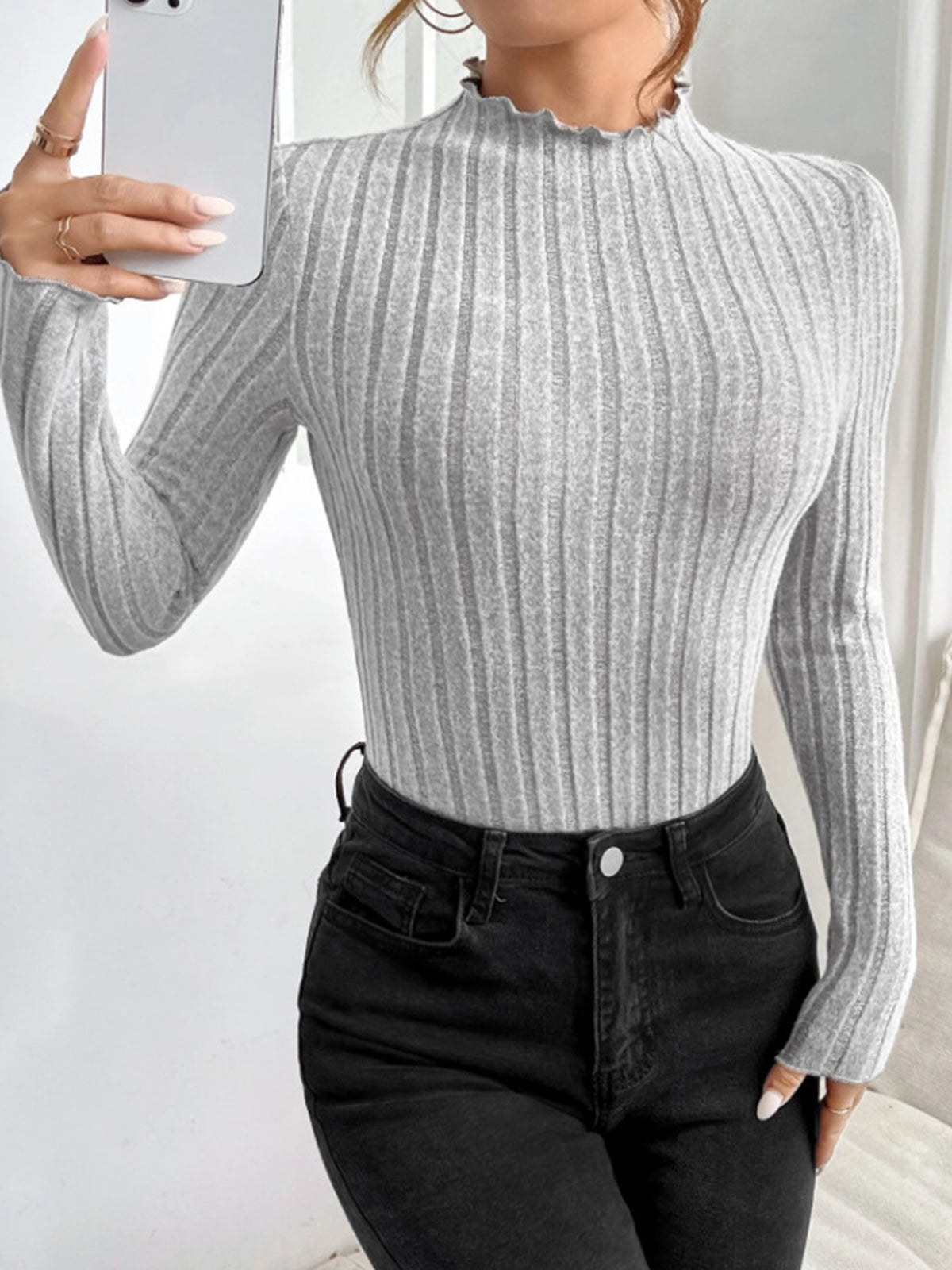 Ribbed Lettuce Trim Slim Bodysuit