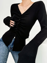 Elegant Button Pleated Knit Top