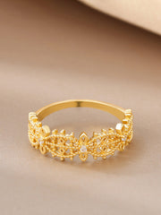 French Hollow Rhinestone Crown Ring