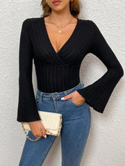 V-Neck Ruffle Slim Top