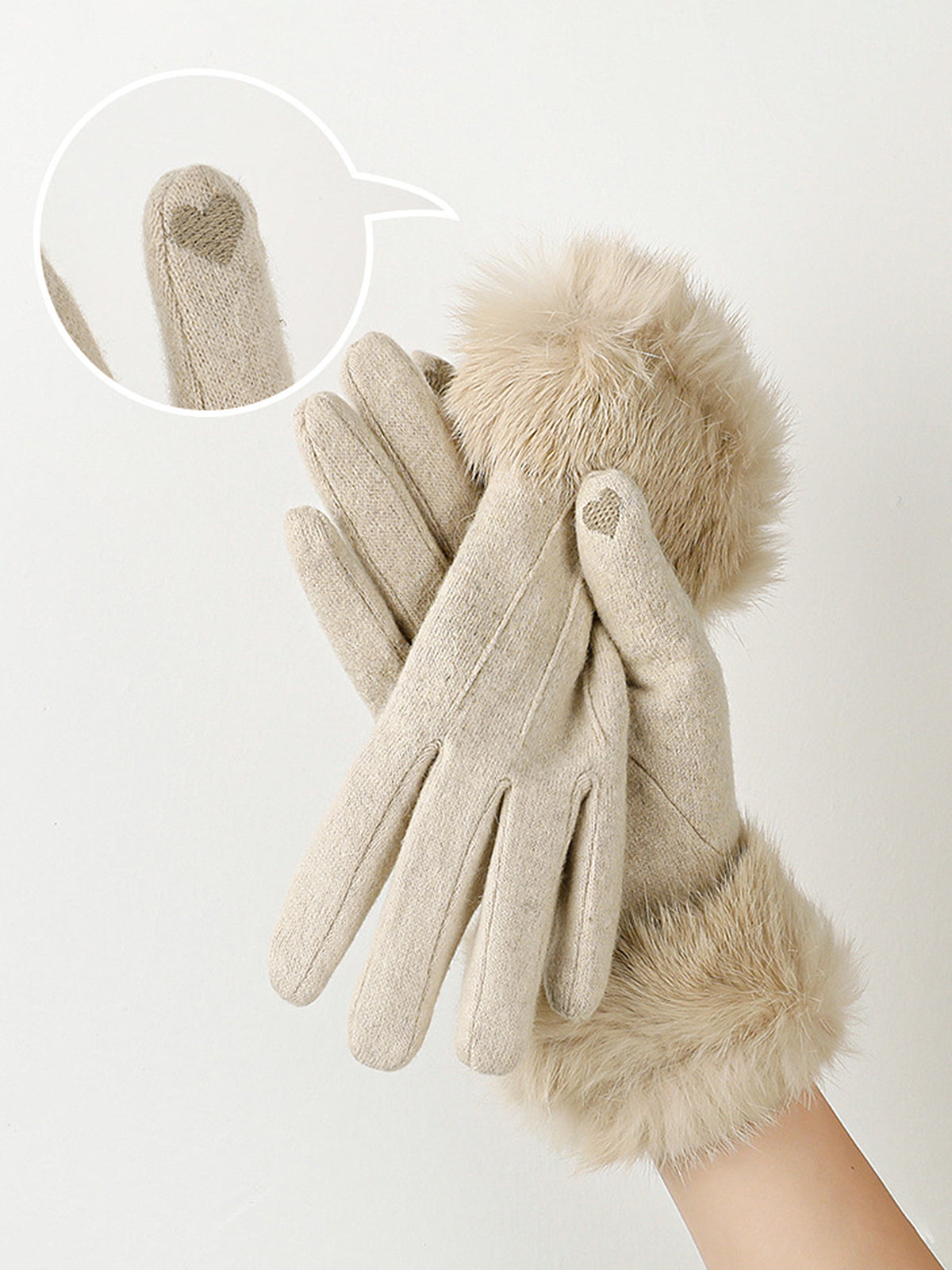 Rabbit Fur Wrist Cashmere Gloves