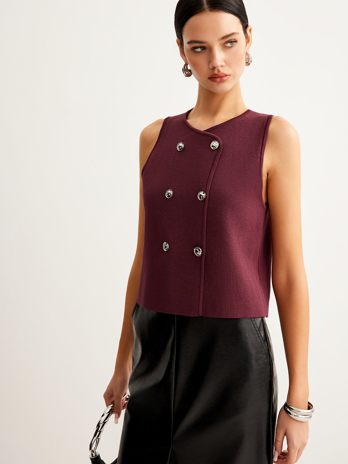 Button Petite Sweater Vest