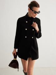 Stand Collar Plain Button Blazer