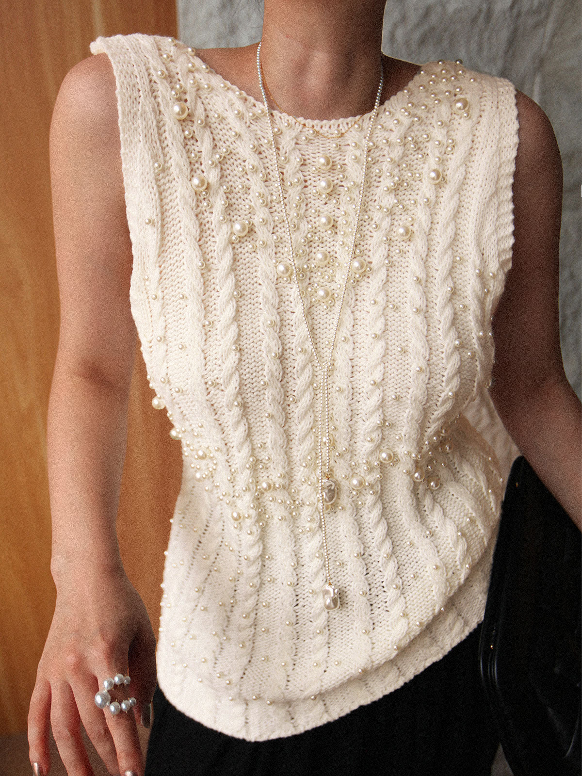 Rhinestone Pearl-Decor Sweater Vest