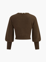Pearl Trim Lantern Sleeve Knit Top