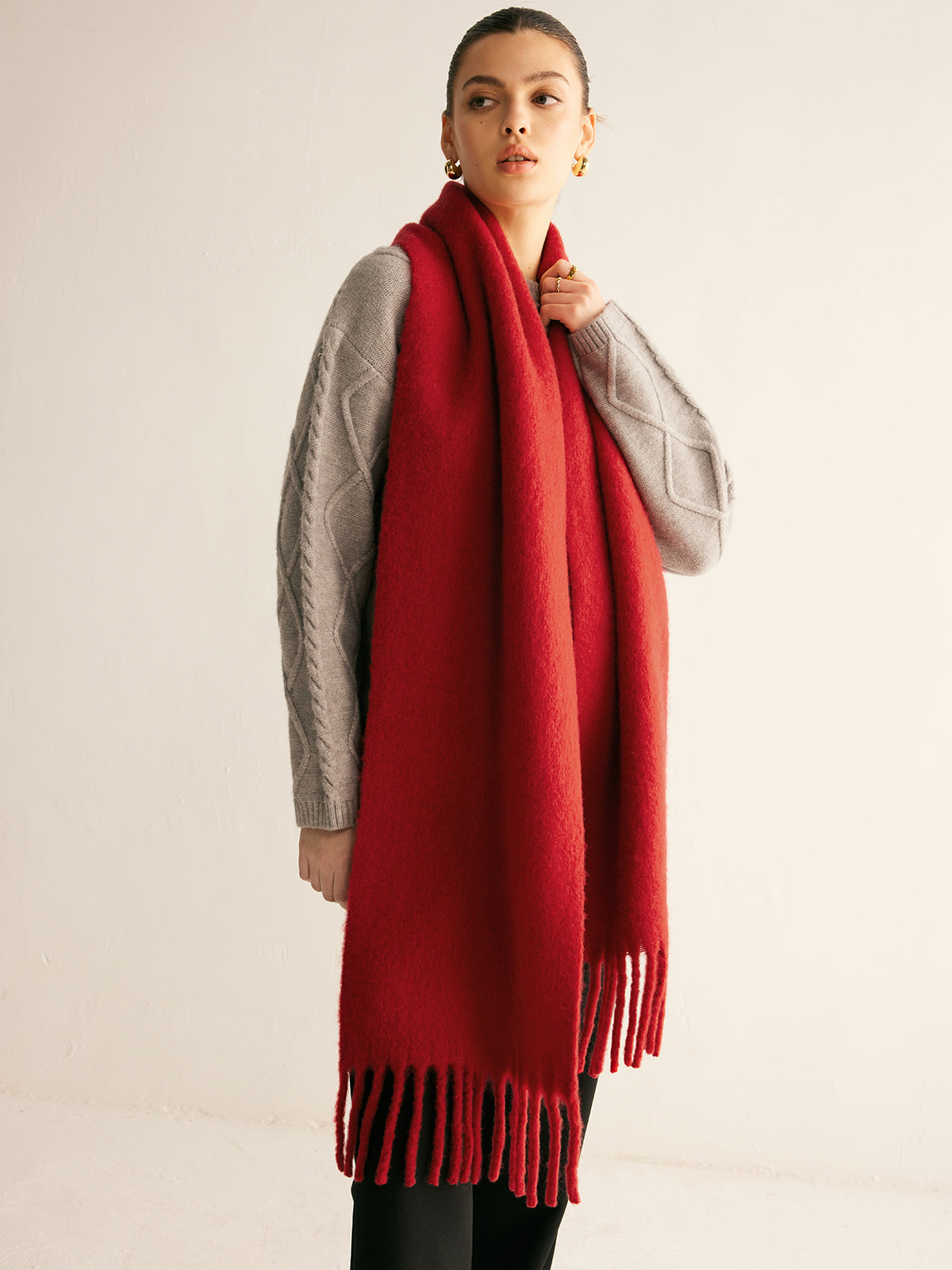 Wool-Blend Minimalist Tassel Scarf