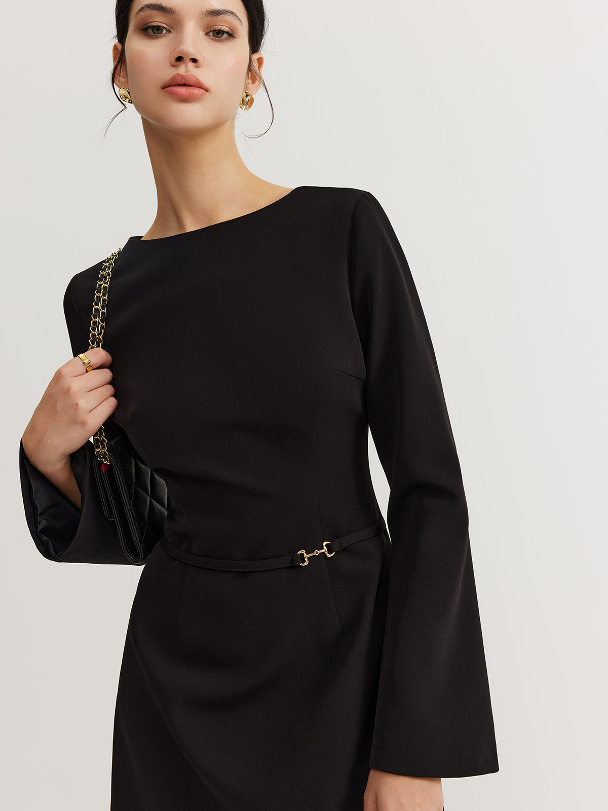 Minimalist Long Sleeve Belted Dress