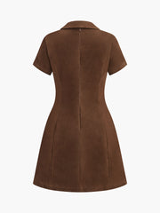 V-Neck Short Sleeve Suede Dress