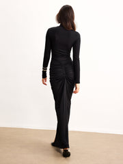 Ruched Split Jersey Long Dress