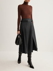 Side Split Pleated Skirt Without Belt