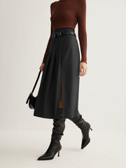 Side Split Pleated Skirt Without Belt