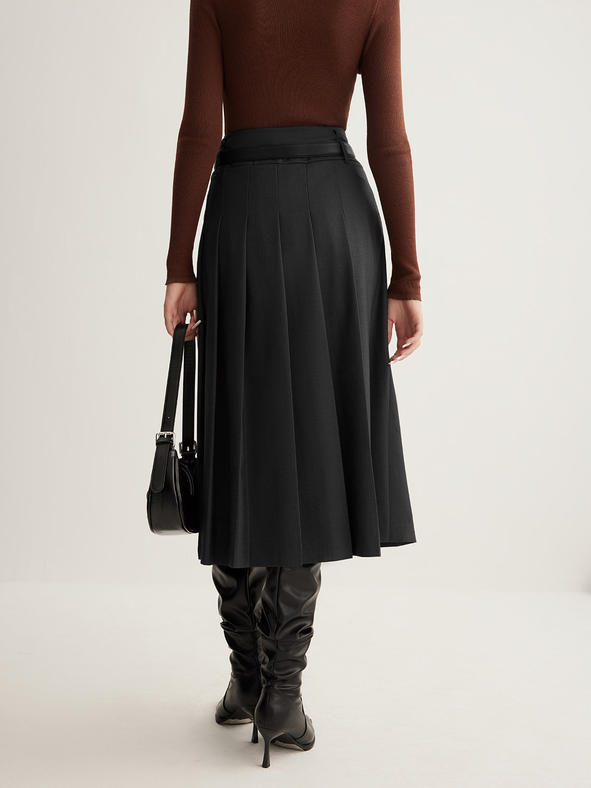 Side Split Pleated Skirt Without Belt