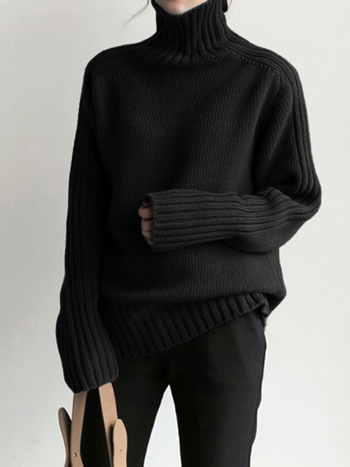 Solid High Neck Knit Sweater