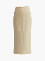 Faux Leather Piping Sit Midi Skirt