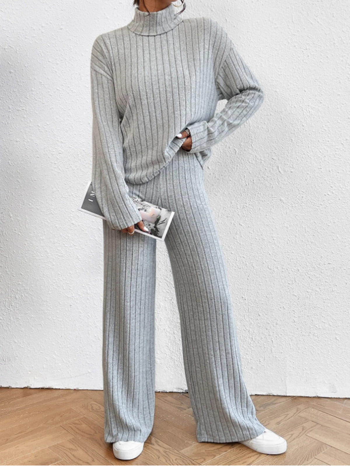 Mock Neck Ribbed Cozy Pants Set