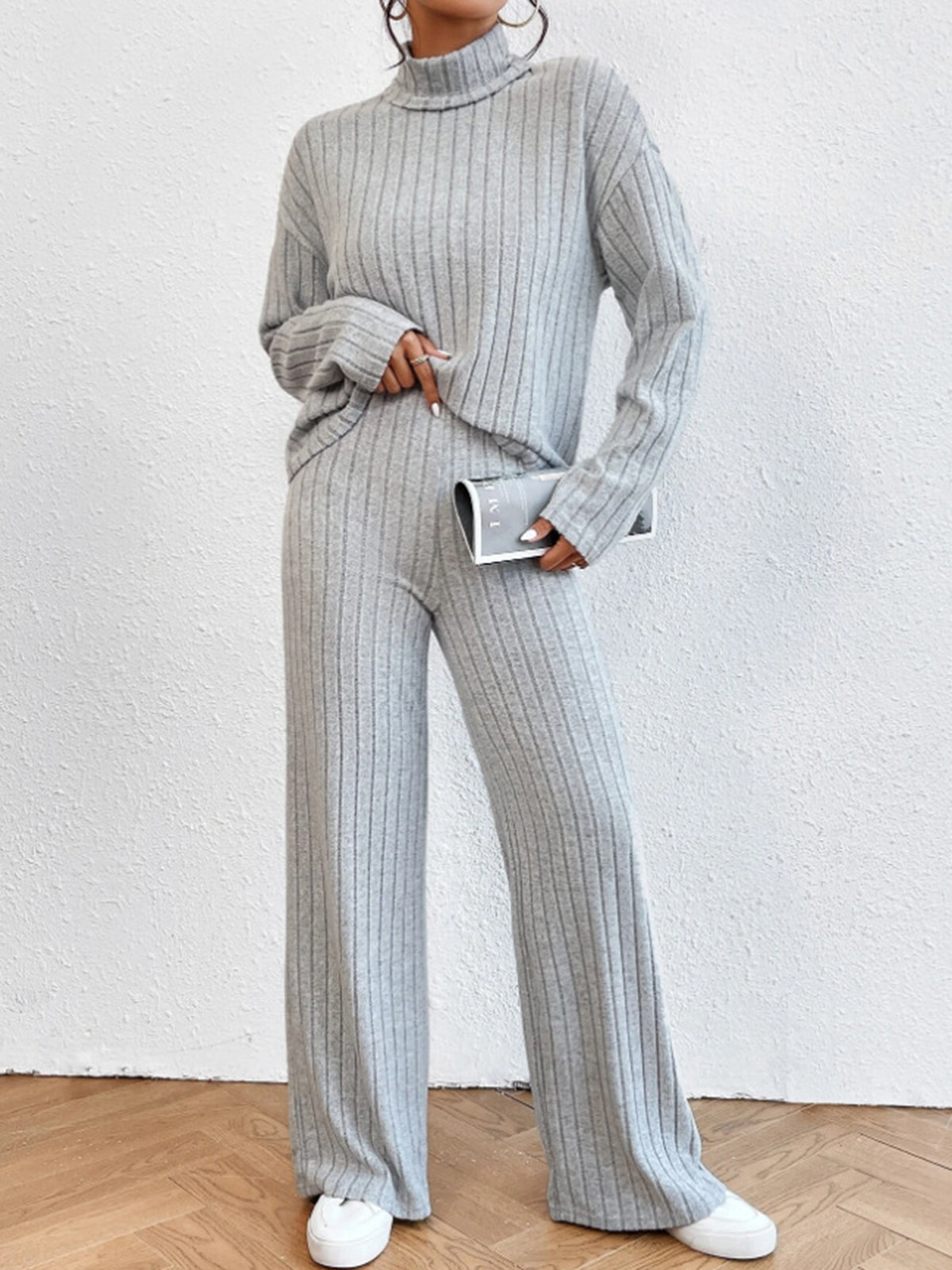 Mock Neck Ribbed Cozy Pants Set