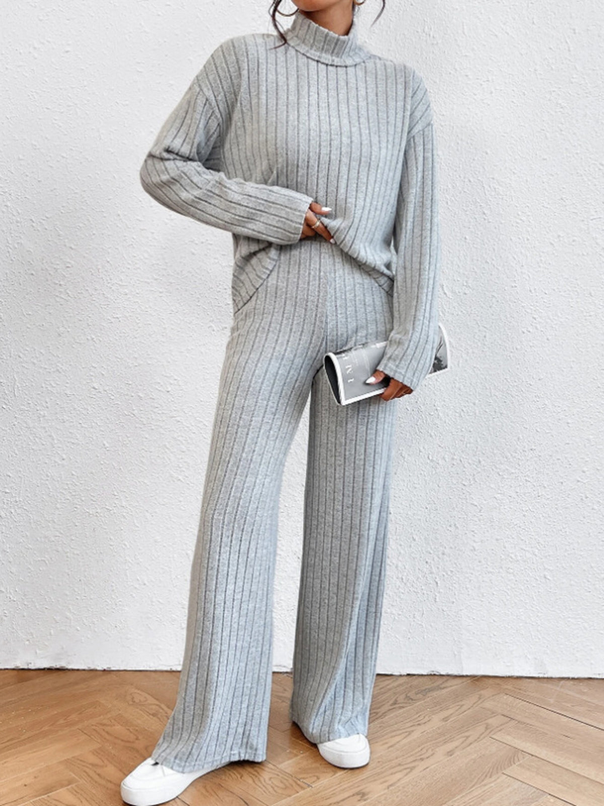 Mock Neck Ribbed Cozy Pants Set