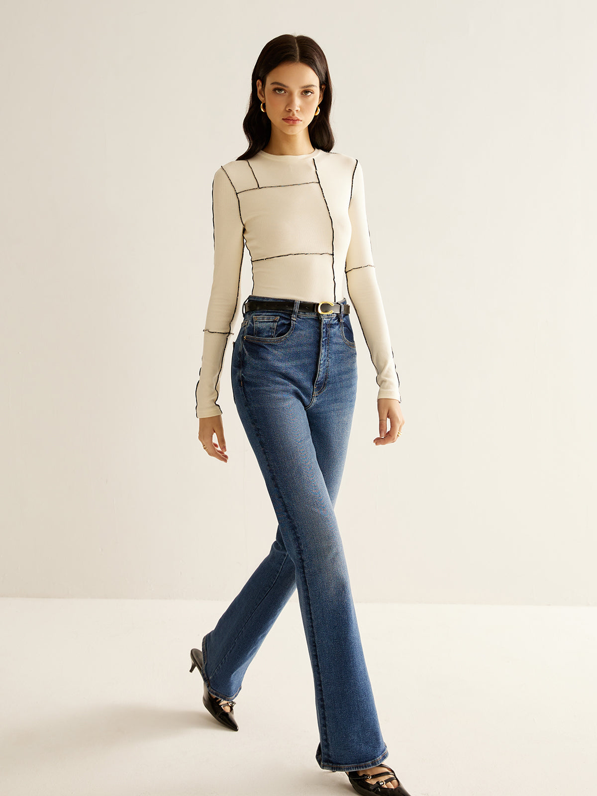 Versatile Contrast Piping Jersey Blouse