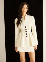 Elegant Pleated Button Blazer