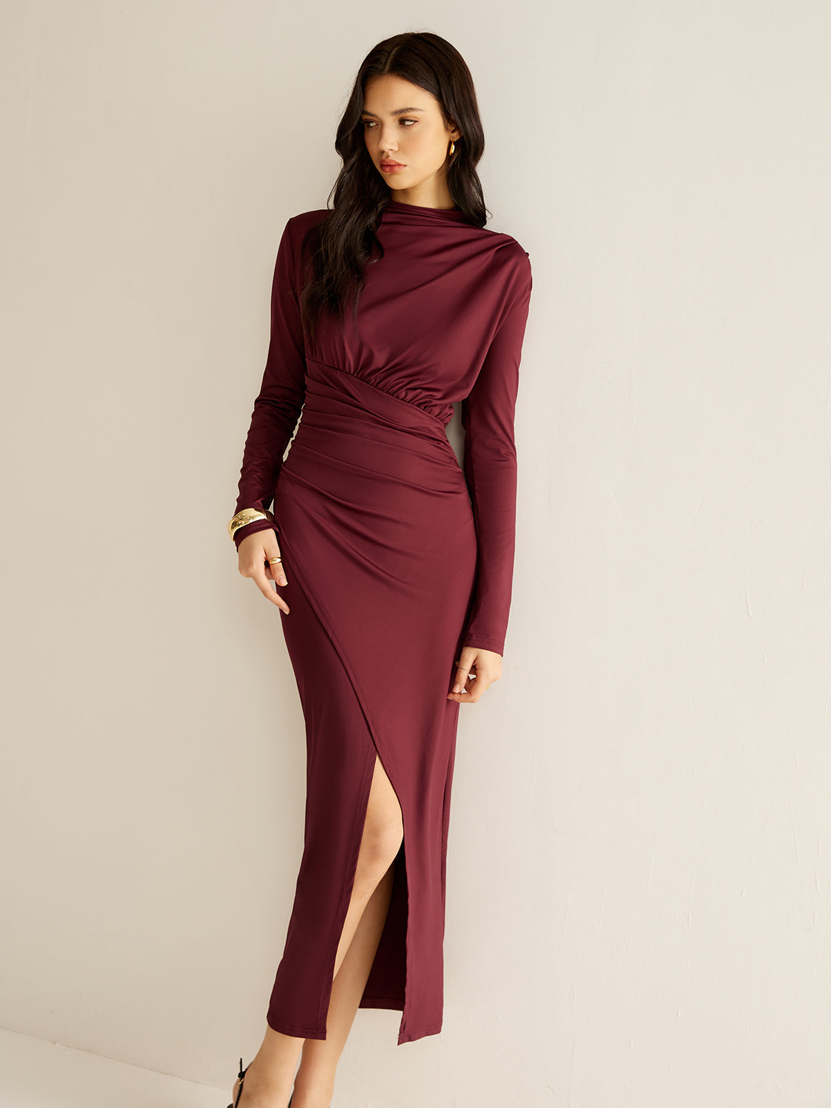 Elegant Pleated Split Dress