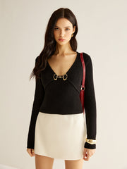 V-Neck Metal Detail Sweater