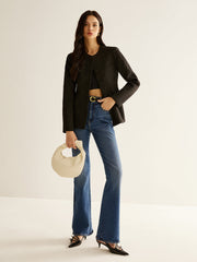 Pleated Button Slim Blazer Without Belt