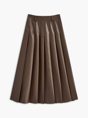 Retro Pleated PU Leather Skirt