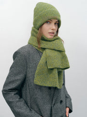 Plain Warm Knit Hat With Scarf