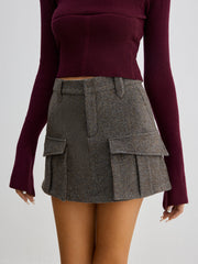 Wool-Blend Cargo Pockets Skirt