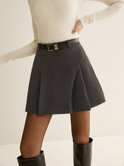 Elegant Pleated Belted Mini Skirt